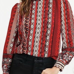 LOFT Red and White Patterned Blouse